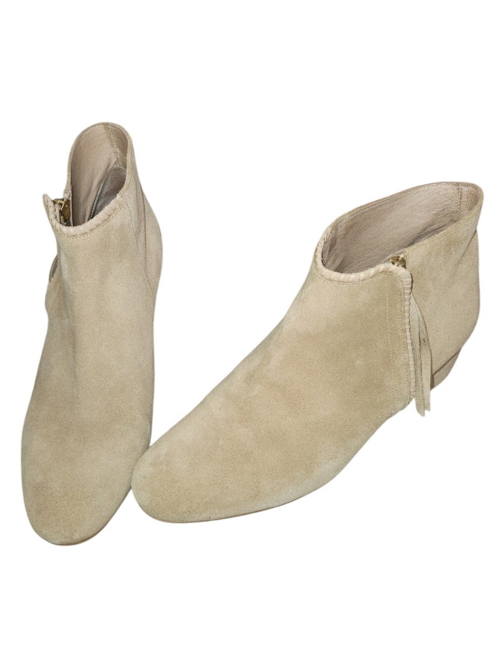 Maje Felicia Camel Beige Suede Fringe Zip Booties Size 40 Block Heel Ankle Boots